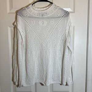 White House Black Market‎ White Crochet Pointelle Pullover The Summit Top